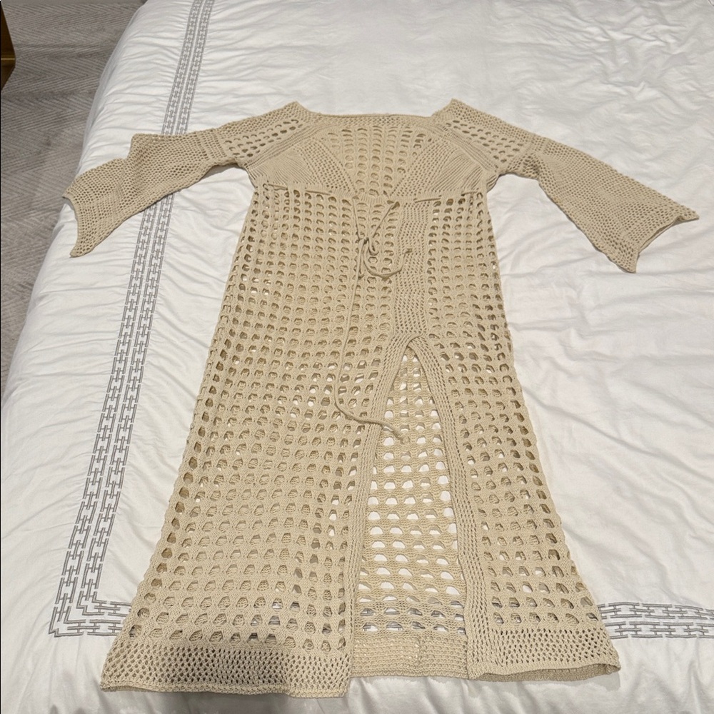 MM Couture Beige Crochet Dress